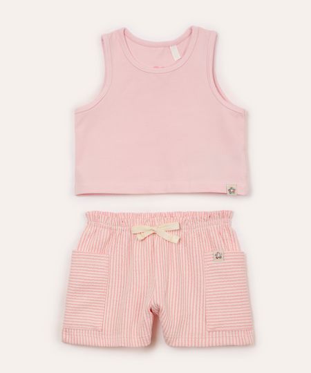 conjunto infantil de algodão regata e short rosa 5
