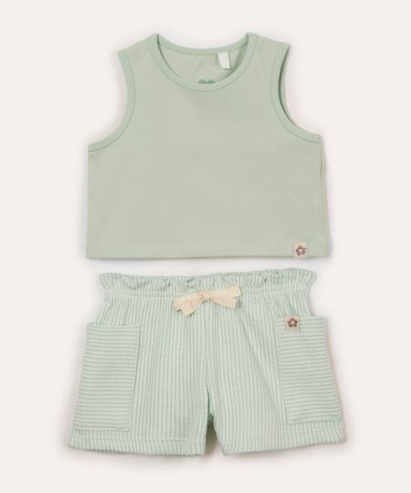 conjunto infantil de algodão regata e short verde 2