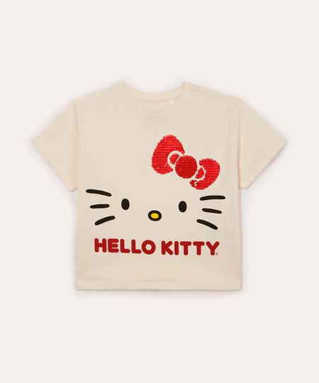 blusa infantil de algodão hello kitty paetê off white 12