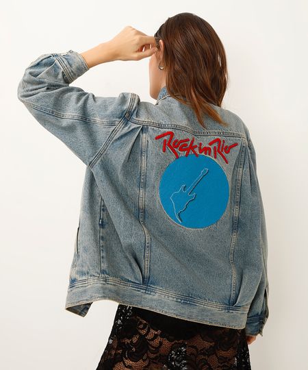 jaqueta jeans rock in rio azul M