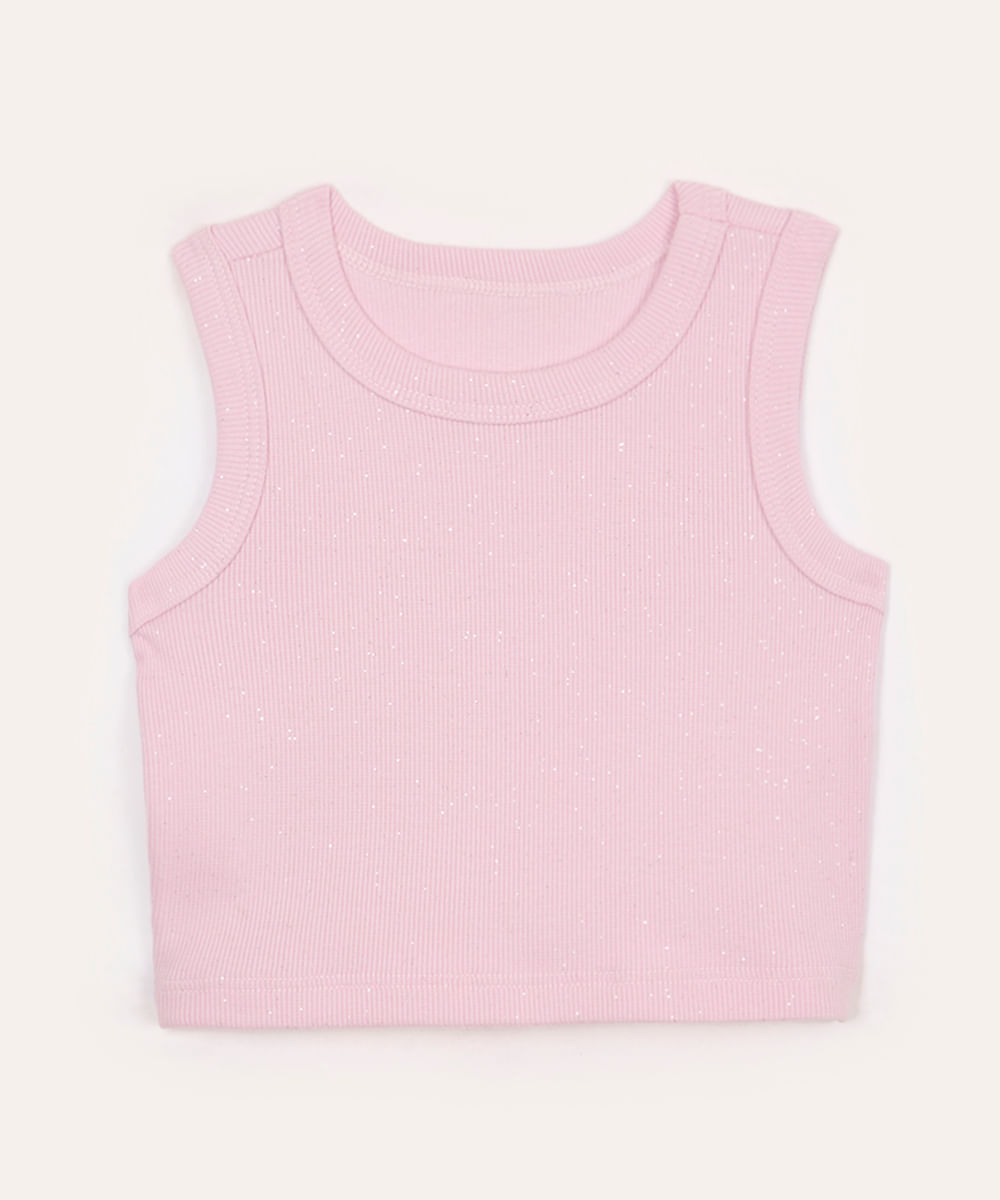 regata de algodão infantil com glitter rosa
