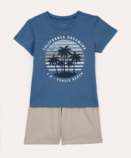 conjunto infantil de algodão coqueiros azul 2