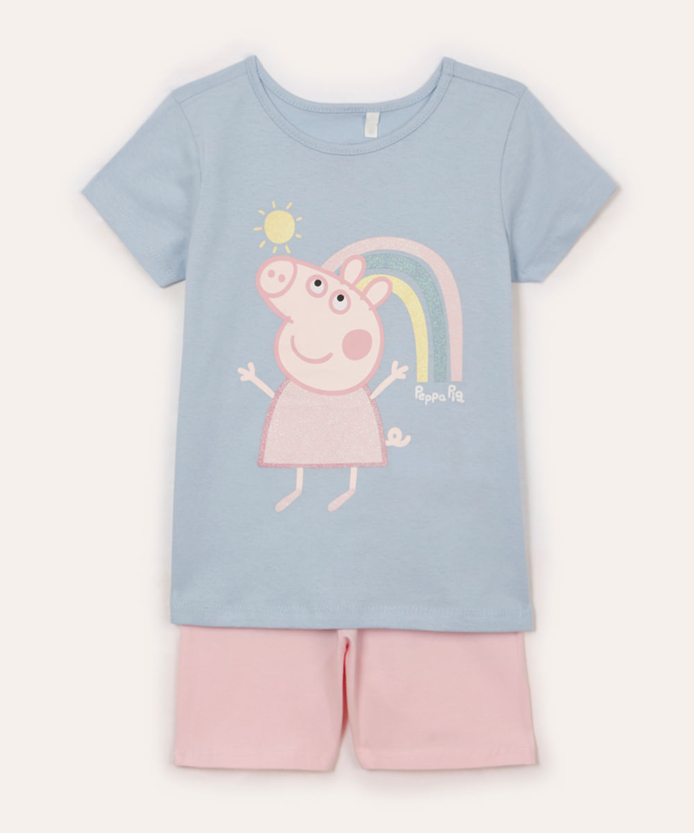 conjunto infantil de algodão peppa pig azul