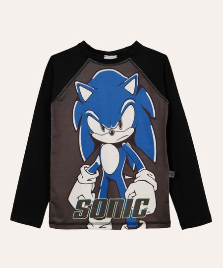 blusa de praia infantil manga longa sonic proteção uv cinza 4
