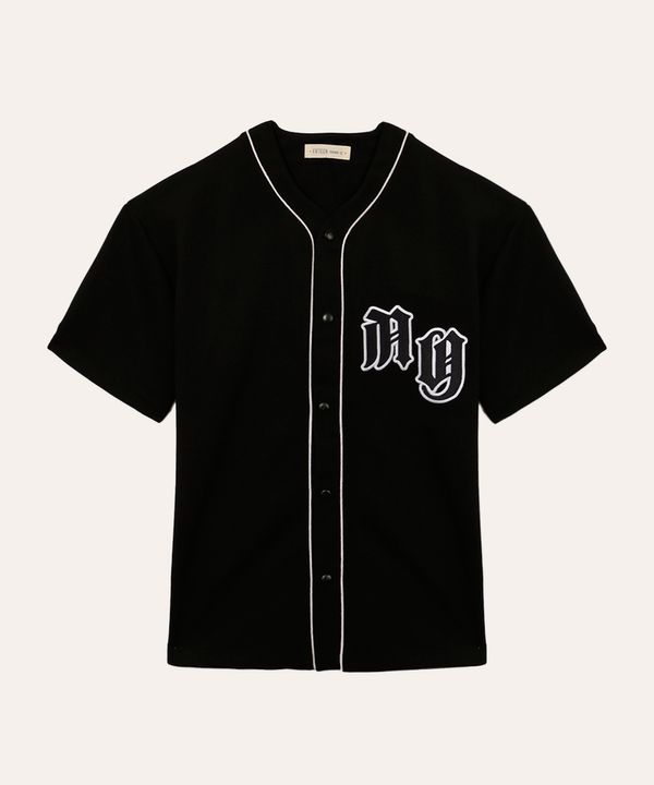 camisa juvenil texturizada com bordado ny preto 10