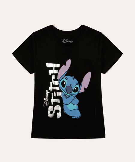 camiseta juvenil de algodão stitch preto 14