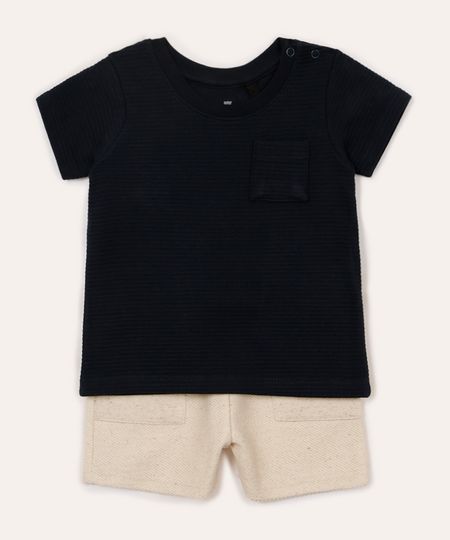 conjunto infantil de algodão texturizado azul marinho 0-3