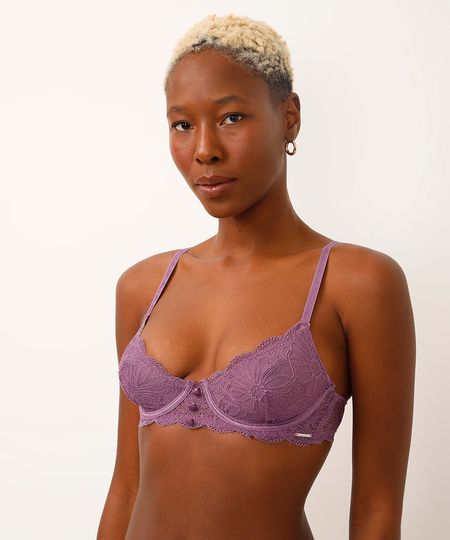 sutiã balconet de renda sem bojo com aro floral roxo 44 sutiã balconet de renda sem bojo com aro floral roxo 44