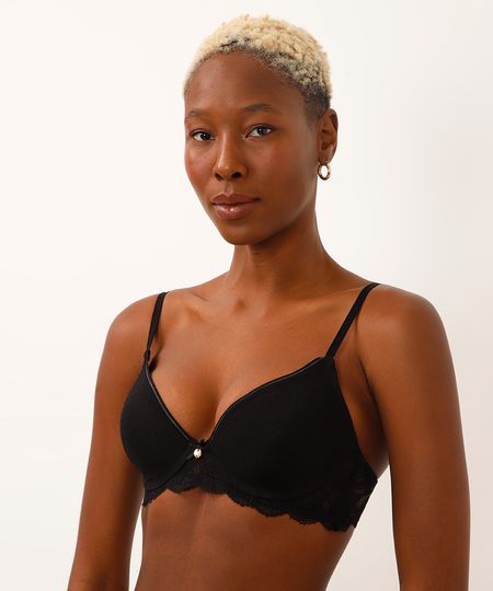 sutiã meia taça com bojo de tule poá rendado preto 42 sutiã meia taça com bojo de tule poá rendado preto 42