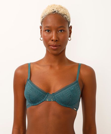 sutiã meia taça de renda sem bojo com aro floral verde 44