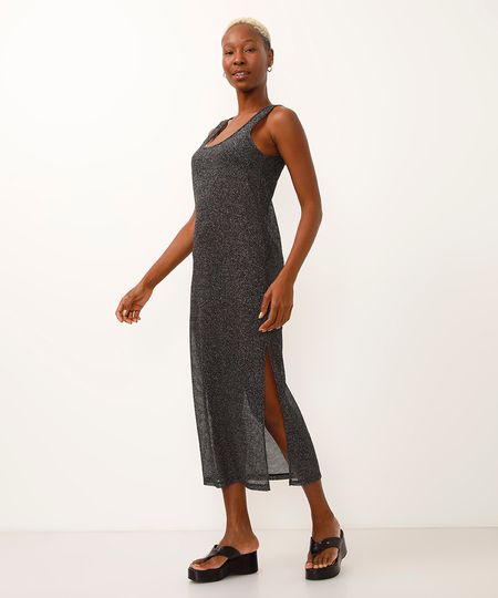 vestido regata saída de praia de tela com lurex preto P vestido regata saída de praia de tela com lurex preto P
