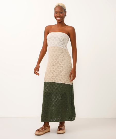 vestido longo de tricot sem alça verde G