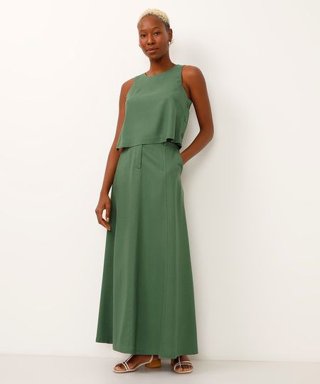 saia longa com linho e bolsos verde 34 saia longa com linho e bolsos verde 34