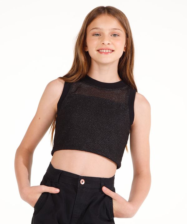 cropped juvenil tela com lurex preto 10