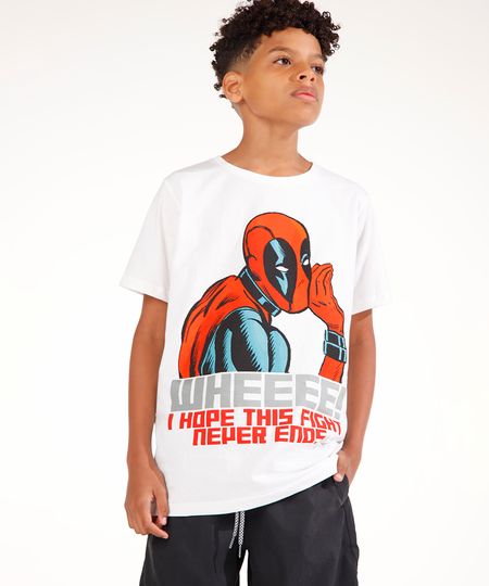 camiseta de algodão juvenil deadpool branco 14