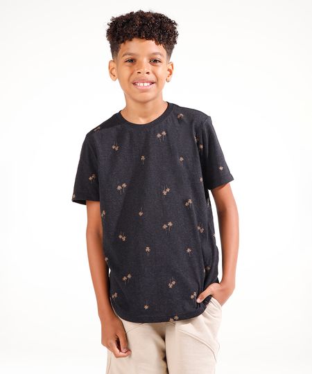 camiseta de algodão juvenil coqueiros manga curta preto 12