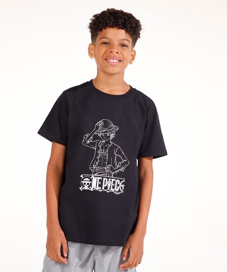 camiseta de algodão infantil one piece preta 10
