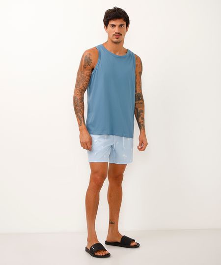 short cós com elástico e bolsos coqueiros azul P