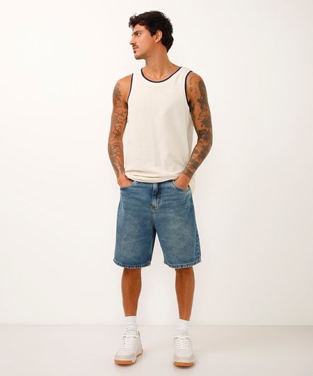 bermuda reta jeans azul 42