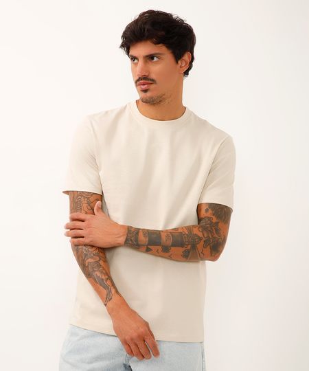 camiseta básica de algodão peruano bege G camiseta básica de algodão peruano bege G