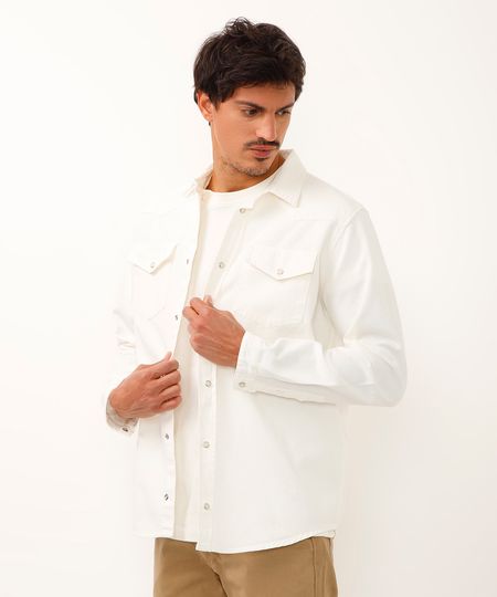 camisa comfort de sarja manga longa com bolsos off white G