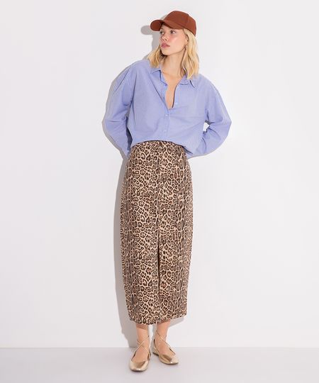 saia midi de sarja animal print colorida 36