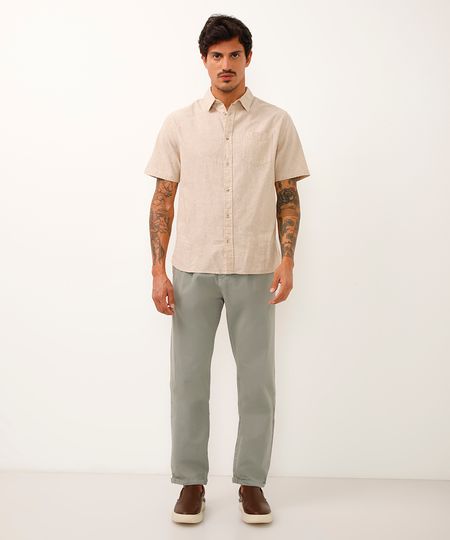 calça jogger reta de sarja com cordão verde 40