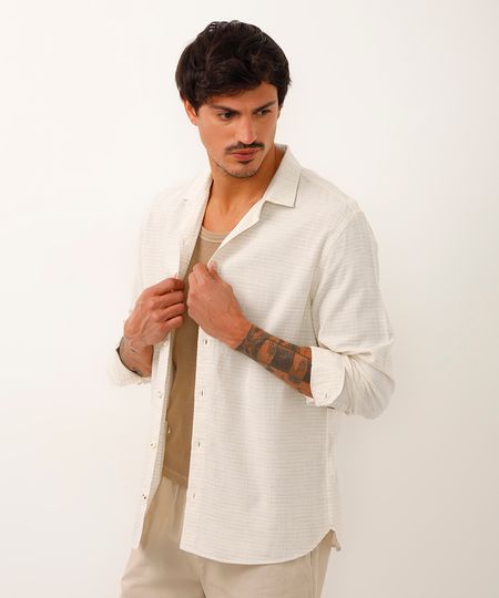 camisa com linho manga longa off white G
