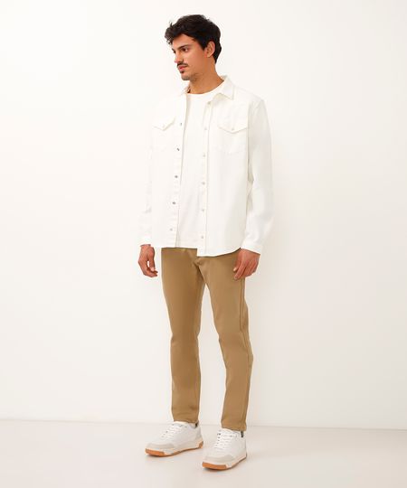 calça slim comfort masculina de sarja bege 36