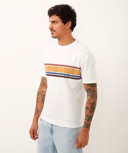 camiseta relaxed listras manga curta off white PP camiseta relaxed listras manga curta off white PP