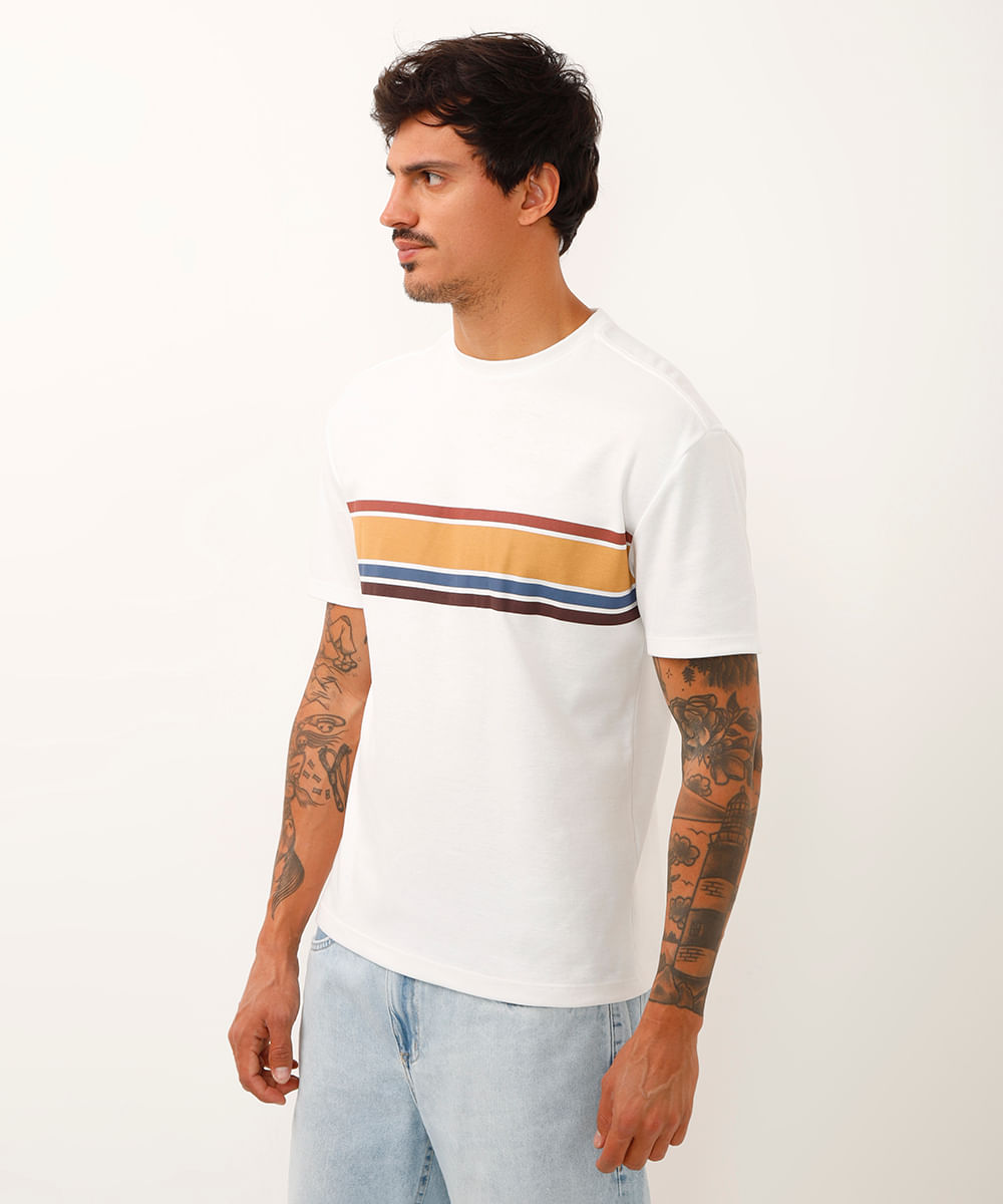camiseta relaxed listras manga curta off white