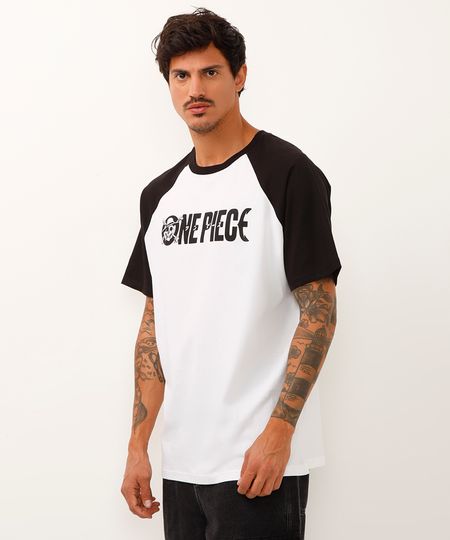 camiseta de algodão one piece manga curta raglan off white PP