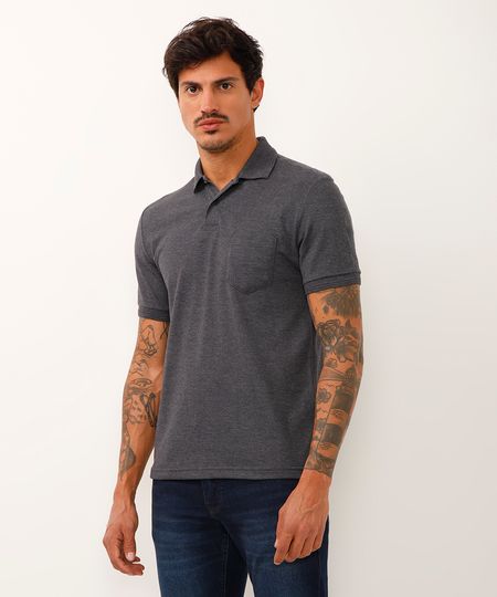 polo básica tradicional piquet com bolso cinza G