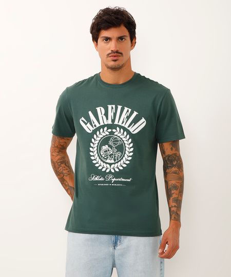 camiseta comfort  de algodão garfield verde PP