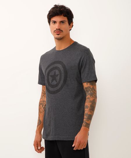 camiseta manga curta capitão américa cinza mescla escuro PP camiseta manga curta capitão américa cinza mescla escuro PP