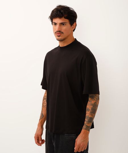 camiseta de algodão peruano manga curta preto PP