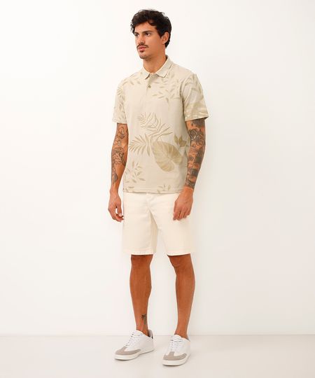 bermuda jogger de sarja com cordão bege 40