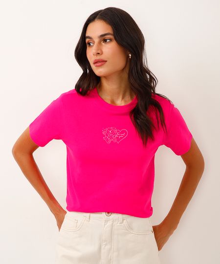 camiseta de algodão manga curta ursinho rosa PP