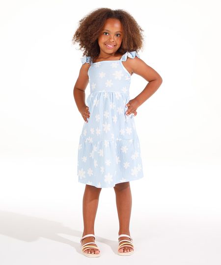 vestido infantil floral alça babados azul 4 vestido infantil floral alça babados azul 4
