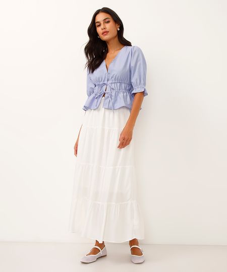 saia midi de viscose cós com elástico off white P