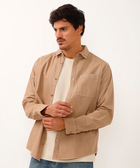 camisa de sarja manga longa com bolso bege GG