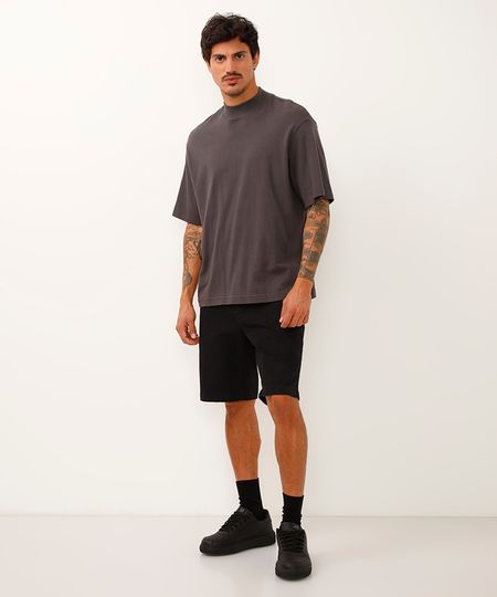 bermuda reta de sarja com bolsos chino preto 38