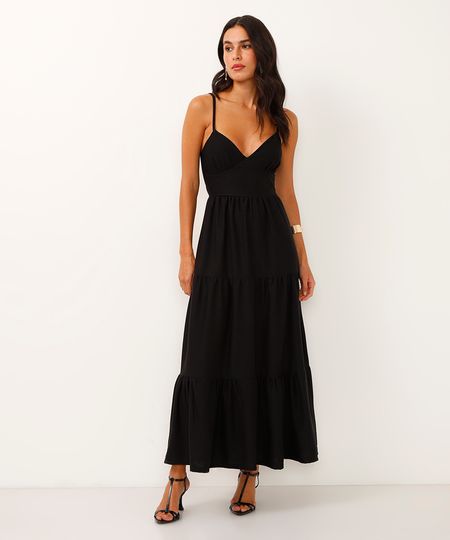 vestido longo decote nas costas texturizado - preto PP