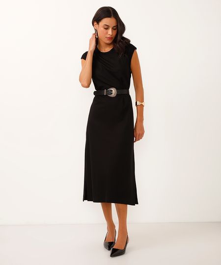 vestido midi com fenda preto PP vestido midi com fenda preto PP