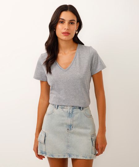 camiseta de algodão peruano decote v cinza PP camiseta de algodão peruano decote v cinza PP