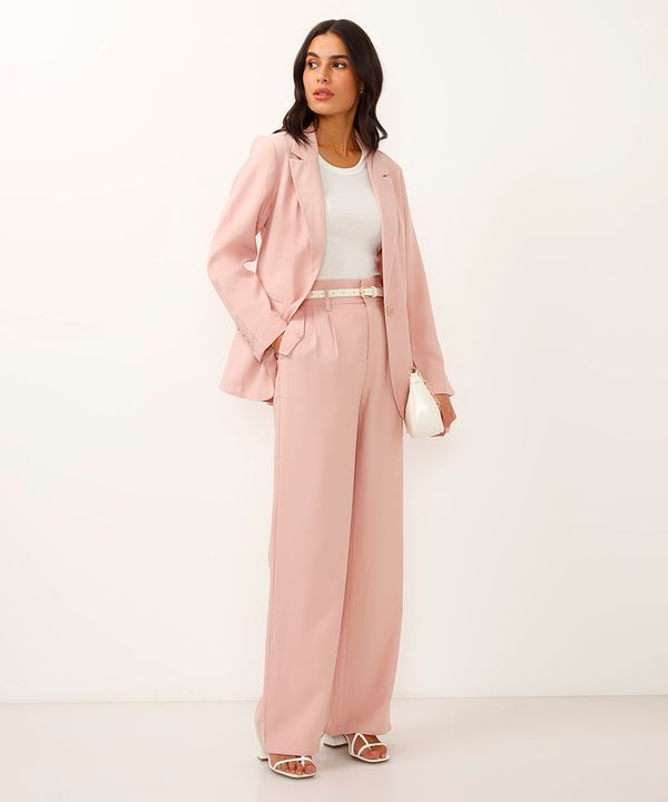 calça de alfaiataria wide leg com bolsos lapela rosa 42