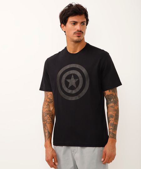 Camiseta Masculina Tal Pai Tal Filho Capitão América Manga Curta Gola Careca Preta PP Camiseta Masculina Tal Pai Tal Filho Capitão América Manga Curta Gola Careca Preta PP