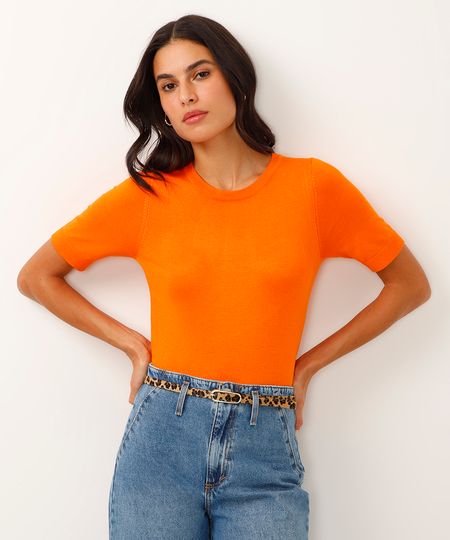 cropped de tricot manga curta laranja M