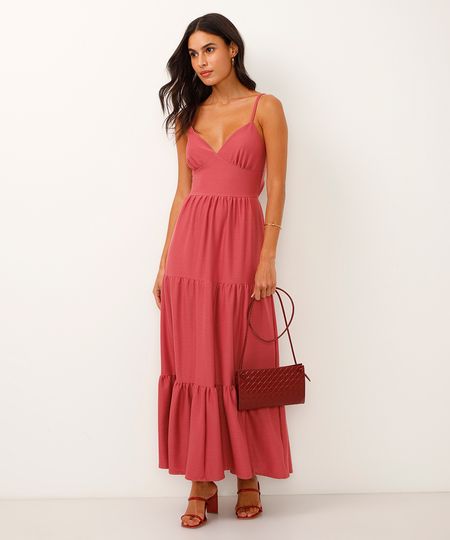 vestido longo decote nas costas texturizado - rosa PP vestido longo decote nas costas texturizado - rosa PP