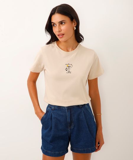 camiseta de algodão rainha do café manga curta bege G camiseta de algodão rainha do café manga curta bege G